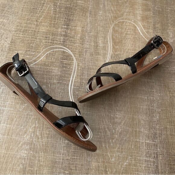 GH Bass & Co Jane Sandals Womens 7.5 Flats Strappy Vegan Black Patent Leather - Picture 5 of 9